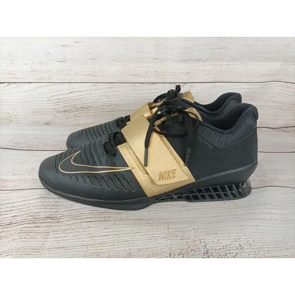 Nike Mens Weight lifting Shoes Sz 13 Romaleos 3X Black/Metallic Gold