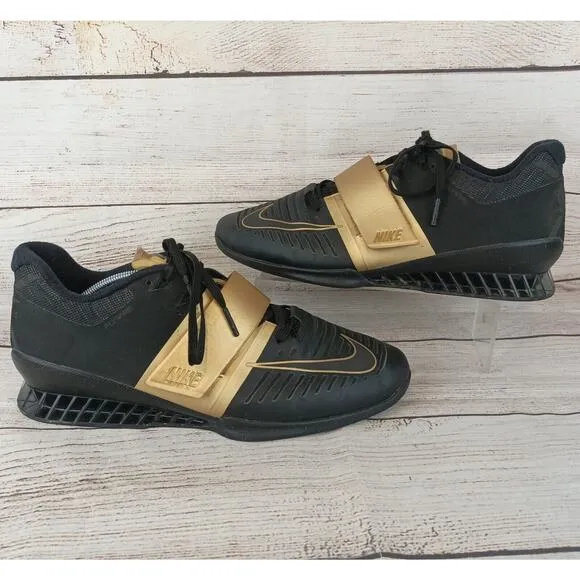 Nike Mens Weight lifting Shoes Sz 13 Romaleos 3X Black/Metallic Gold
