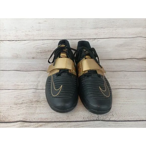 Nike Mens Weight lifting Shoes Sz 13 Romaleos 3X Black/Metallic Gold