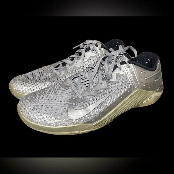 NIKE Metcon 6 Silver Mesh Training Shoes Sneakers Mens Sz 10.5
