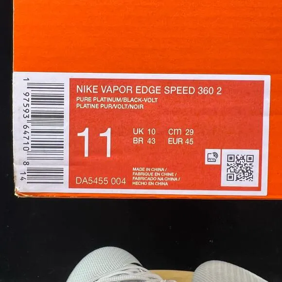 Nike Size 11 Vapor Edge Speed 360 2 Football Cleats Grey Black Volt DA5455-004