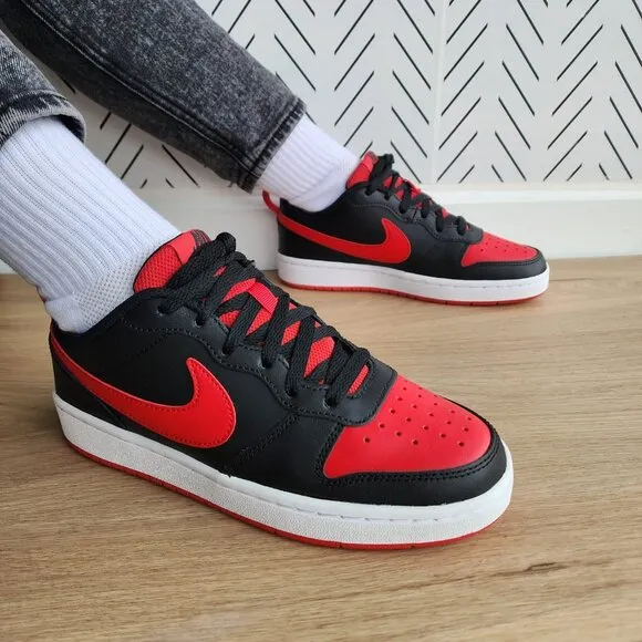 🤩Nike Sz 5Y Big Kids Shoes Court Borough Low2 GS Black Red Retro BQ5448-007 New