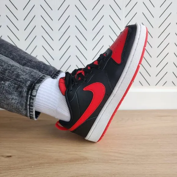 🤩Nike Sz 5Y Big Kids Shoes Court Borough Low2 GS Black Red Retro BQ5448-007 New