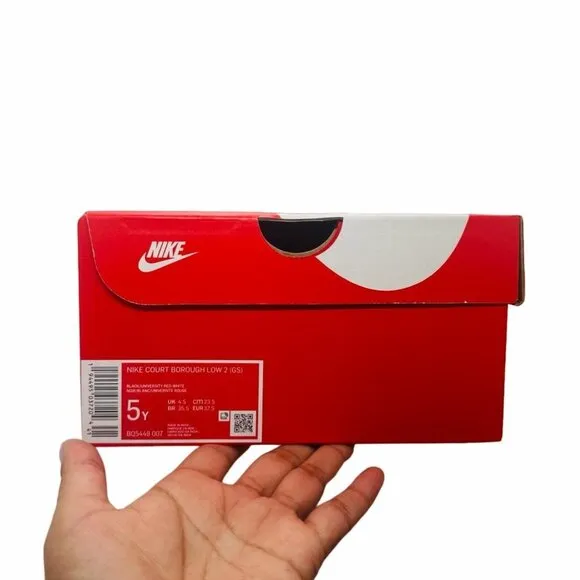 🤩Nike Sz 5Y Big Kids Shoes Court Borough Low2 GS Black Red Retro BQ5448-007 New