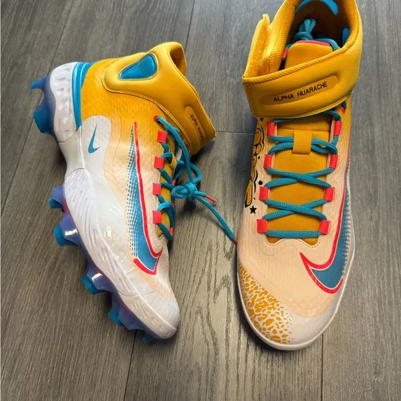 Nike Yellow and Blue Athletic Shoes with Sleek Design