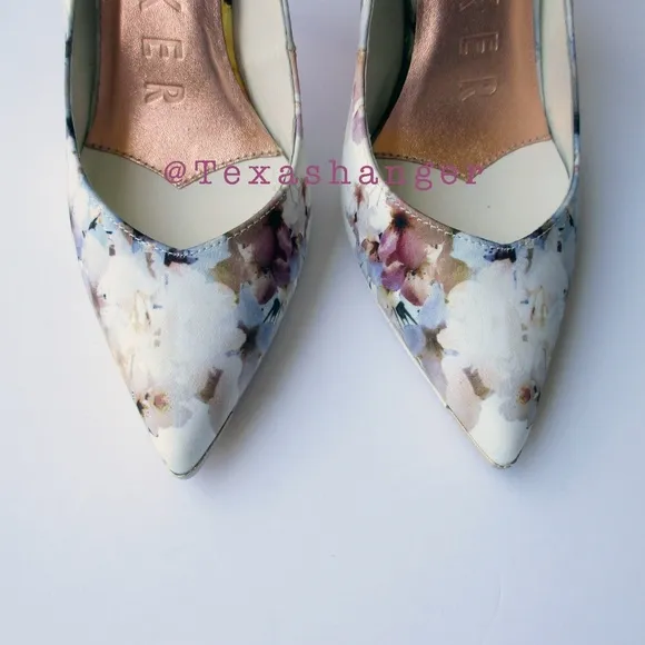 NWT Ted Baker White Mishia Floral-print Satin Court Heels Size 8