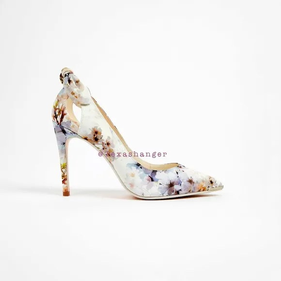 NWT Ted Baker White Mishia Floral-print Satin Court Heels Size 8