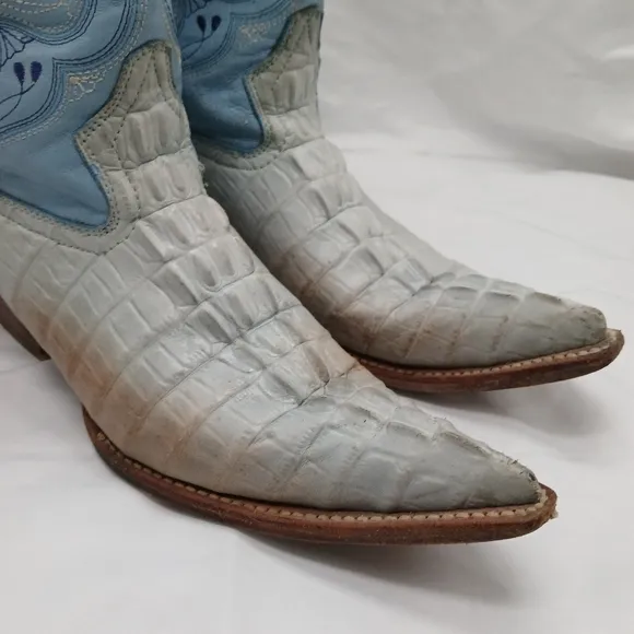 Old Corral Caiman and Leather Cowboy Boots Men's Size ~8 Women's Size ~9
