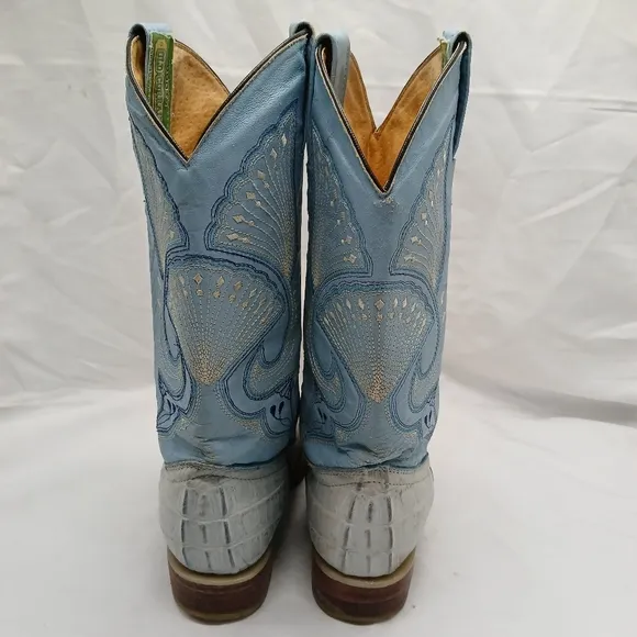 Old Corral Caiman and Leather Cowboy Boots Men's Size ~8 Women's Size ~9