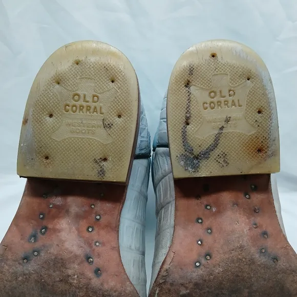 Old Corral Caiman and Leather Cowboy Boots Men's Size ~8 Women's Size ~9