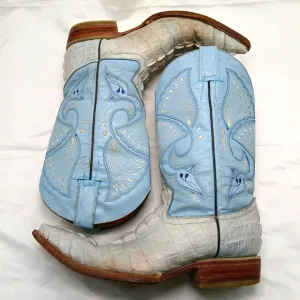 Old Corral Caiman and Leather Cowboy Boots Men's Size ~8 Women's Size ~9