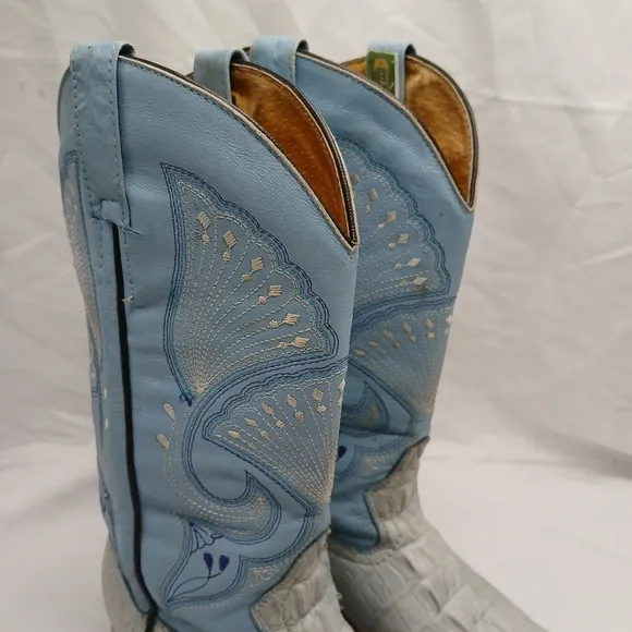 Old Corral Caiman and Leather Cowboy Boots Men's Size ~8 Women's Size ~9