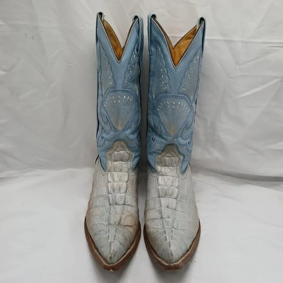 Old Corral Caiman and Leather Cowboy Boots Men's Size ~8 Women's Size ~9