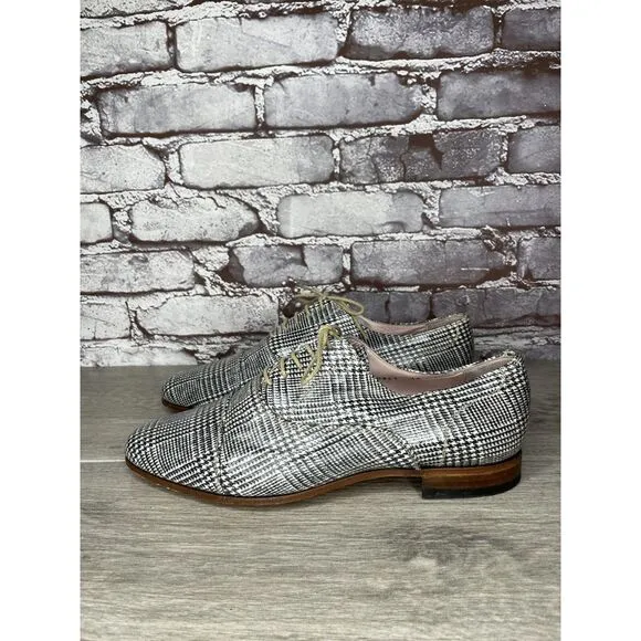 O'Quincy by Jan Palmen White Black Plaid Lace Up Oxfords Shoes Women 41EU/10.5US