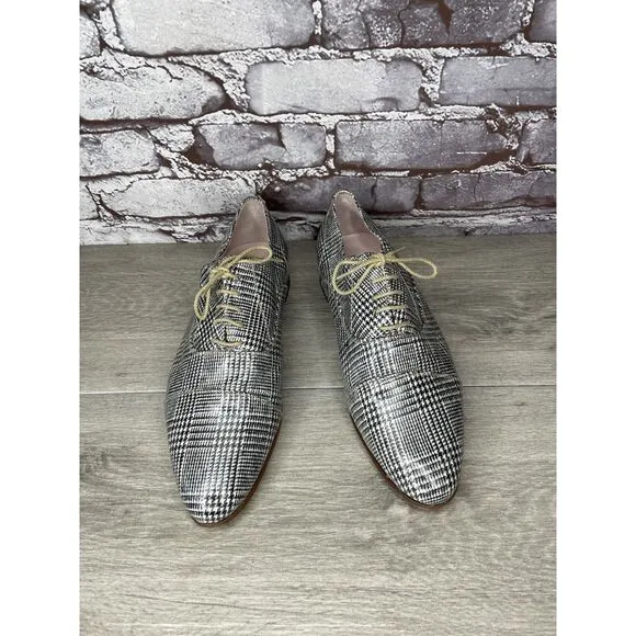 O'Quincy by Jan Palmen White Black Plaid Lace Up Oxfords Shoes Women 41EU/10.5US