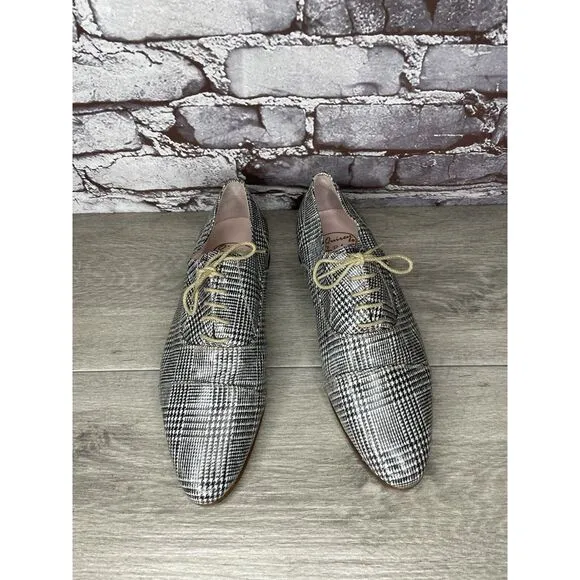O'Quincy by Jan Palmen White Black Plaid Lace Up Oxfords Shoes Women 41EU/10.5US
