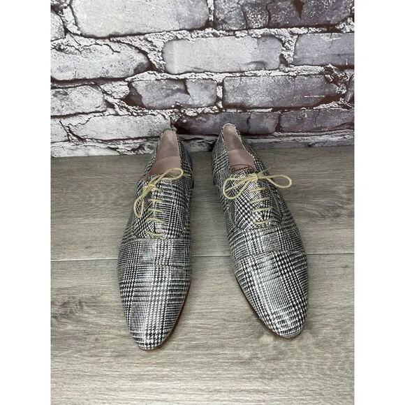 O'Quincy by Jan Palmen White Black Plaid Lace Up Oxfords Shoes Women 41EU/10.5US
