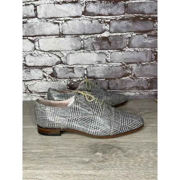 O'Quincy by Jan Palmen White Black Plaid Lace Up Oxfords Shoes Women 41EU/10.5US