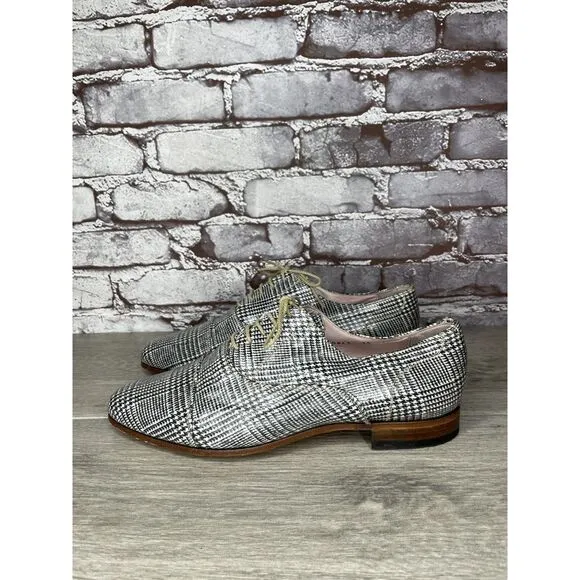 O'Quincy by Jan Palmen White Black Plaid Lace Up Oxfords Shoes Women 41EU/10.5US