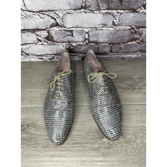 O'Quincy by Jan Palmen White Black Plaid Lace Up Oxfords Shoes Women 41EU/10.5US