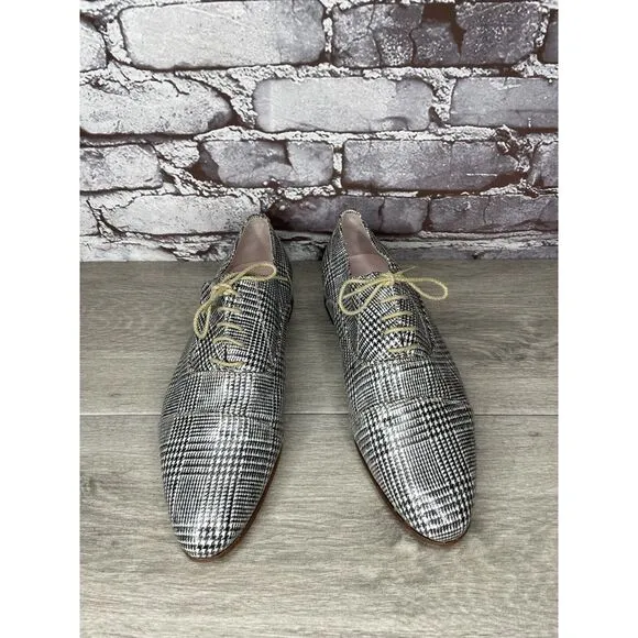 O'Quincy by Jan Palmen White Black Plaid Lace Up Oxfords Shoes Women 41EU/10.5US