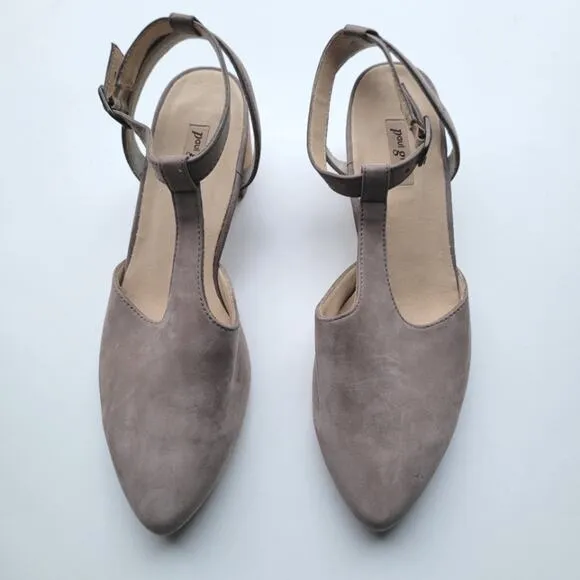 Paul Green Truffle Taupe Nubuck Maggie T-Strap Block Heel Shoes size 8