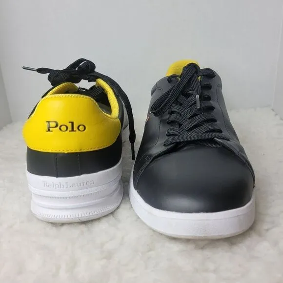 Polo Ralph Lauren  HERITAGE COURT Mens Size 14 Black And Yellow Leather Shoes