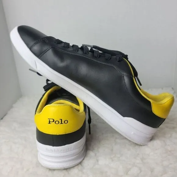 Polo Ralph Lauren  HERITAGE COURT Mens Size 14 Black And Yellow Leather Shoes