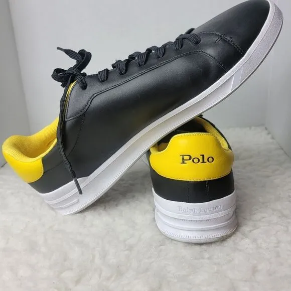 Polo Ralph Lauren  HERITAGE COURT Mens Size 14 Black And Yellow Leather Shoes