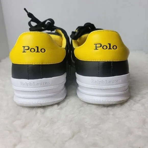 Polo Ralph Lauren  HERITAGE COURT Mens Size 14 Black And Yellow Leather Shoes
