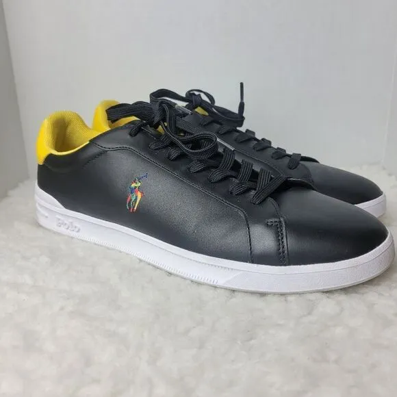 Polo Ralph Lauren  HERITAGE COURT Mens Size 14 Black And Yellow Leather Shoes