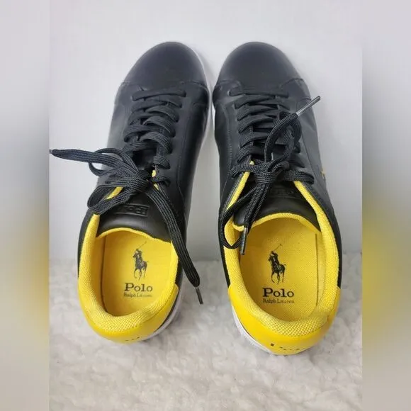 Polo Ralph Lauren  HERITAGE COURT Mens Size 14 Black And Yellow Leather Shoes