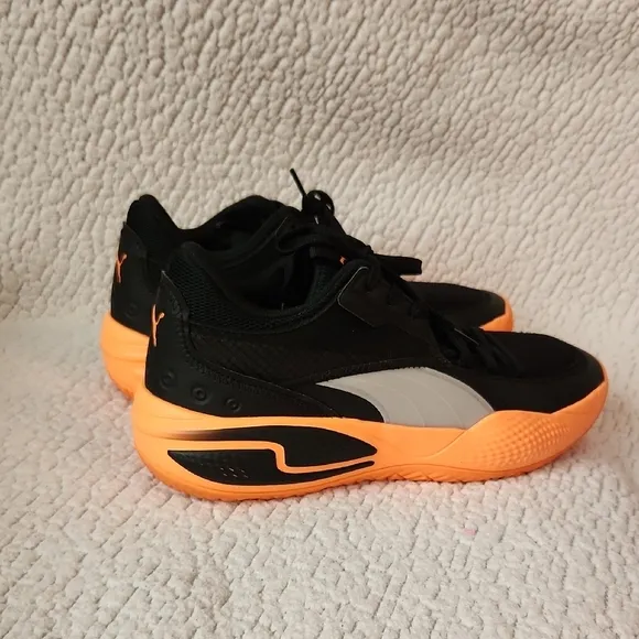 Puma Court Rider Basketball Black and Neon Citrus Orange Athletic Running Shoes