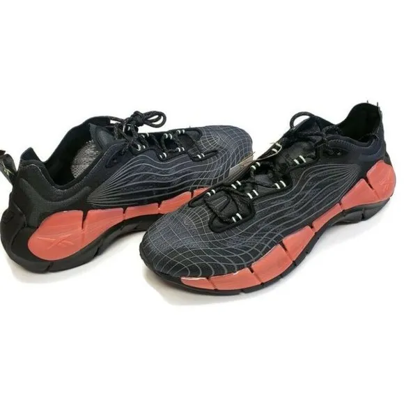 Reebok Mens Size 12 Zig Kinetica II Running Shoes FX9349 Core Black Orange Flare