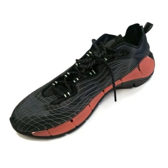 Reebok Mens Size 12 Zig Kinetica II Running Shoes FX9349 Core Black Orange Flare