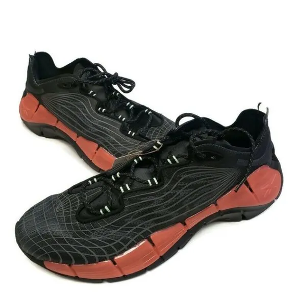 Reebok Mens Size 12 Zig Kinetica II Running Shoes FX9349 Core Black Orange Flare