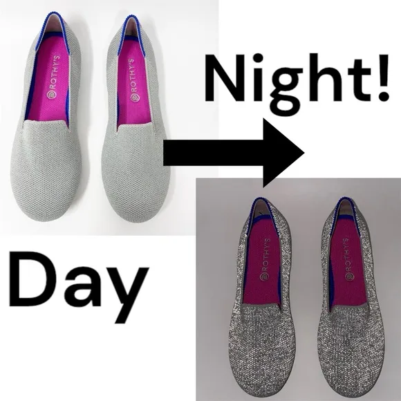 Rothy’s Kids Shiny Sparkly Loafer Iridescent Limited Edition Girls Flats Silver