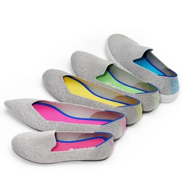 Rothy’s Kids Shiny Sparkly Loafer Iridescent Limited Edition Girls Flats Silver