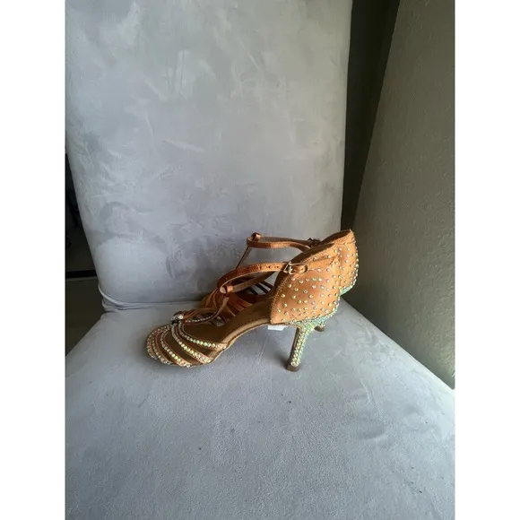 Satin Diamond Mid Heel Latin Dance Shoes Women Performance Professional Shoes 39
