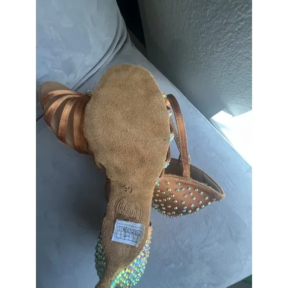 Satin Diamond Mid Heel Latin Dance Shoes Women Performance Professional Shoes 39
