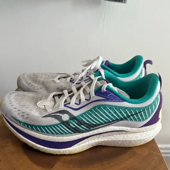 SAUCONY Endorphin Speed 2 Women's White Yellow Purple Running Shoes Size 9.5