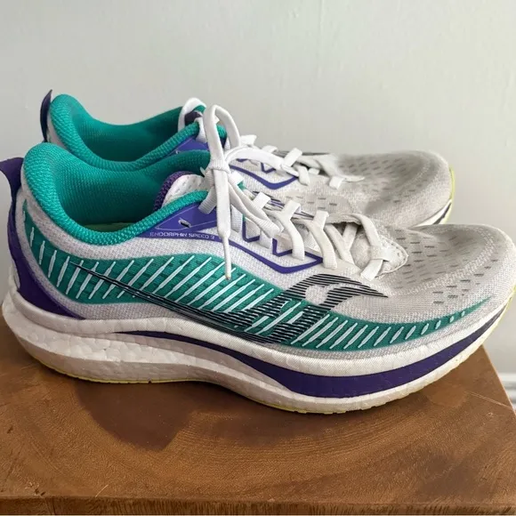 SAUCONY Endorphin Speed 2 Women's White Yellow Purple Running Shoes Size 9.5