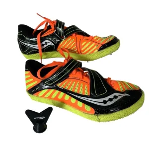 Saucony High Jumping Spikes &amp; Wrench Tool Uplift Orange Yellow Black Men 7.5