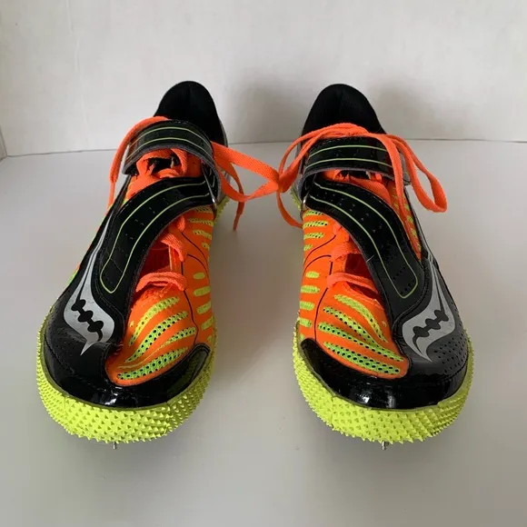 Saucony High Jumping Spikes &amp; Wrench Tool Uplift Orange Yellow Black Men 7.5