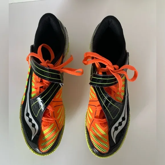 Saucony High Jumping Spikes &amp; Wrench Tool Uplift Orange Yellow Black Men 7.5