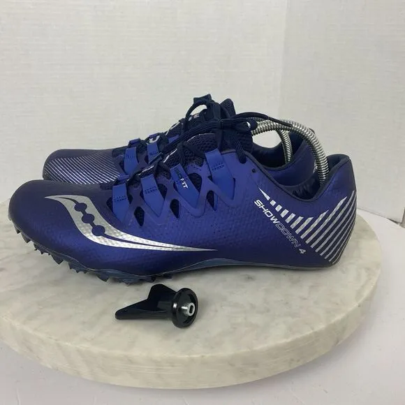 Saucony Mens Showdown‎ 4 Track Field Shoes Cleats Athletic Blue Size 11.5 W/ Key