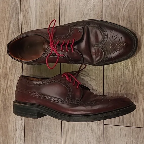 SHELL‎ CORDOVAN Kens Shop Cherry Brown Long Wing Tip Leather 10.5 C Dress Shoes