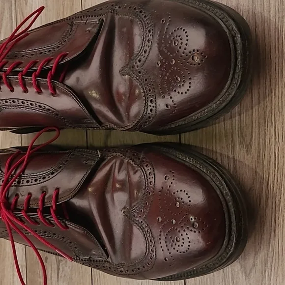 SHELL‎ CORDOVAN Kens Shop Cherry Brown Long Wing Tip Leather 10.5 C Dress Shoes