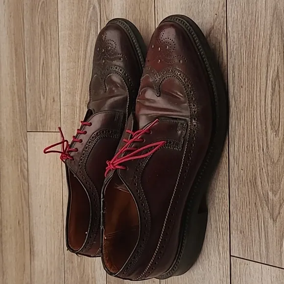 SHELL‎ CORDOVAN Kens Shop Cherry Brown Long Wing Tip Leather 10.5 C Dress Shoes