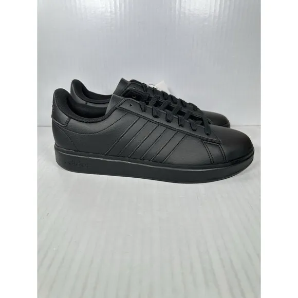 Size 11 adidas Grand Court 2.0 Cloudfoam Sneaker Black Leather Shoe Mens GW9198